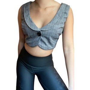 Y2K Dark Academia Grey & Black Plaid Cropped Vest — Size XL